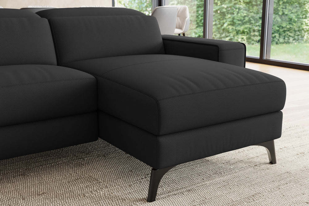 Valencia Esther Top Grain Leather Sofa, Three Seats with Right Chaise, Black