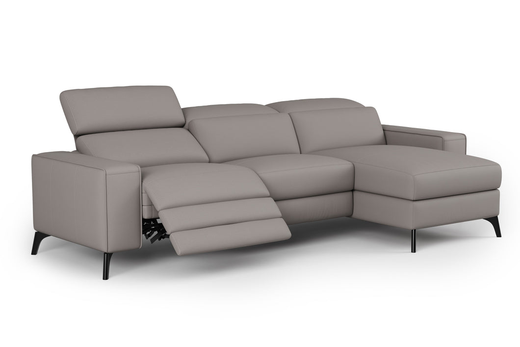 Valencia Esther Top Grain Leather Sofa, Three Seats with Right Chaise, Light Grey
