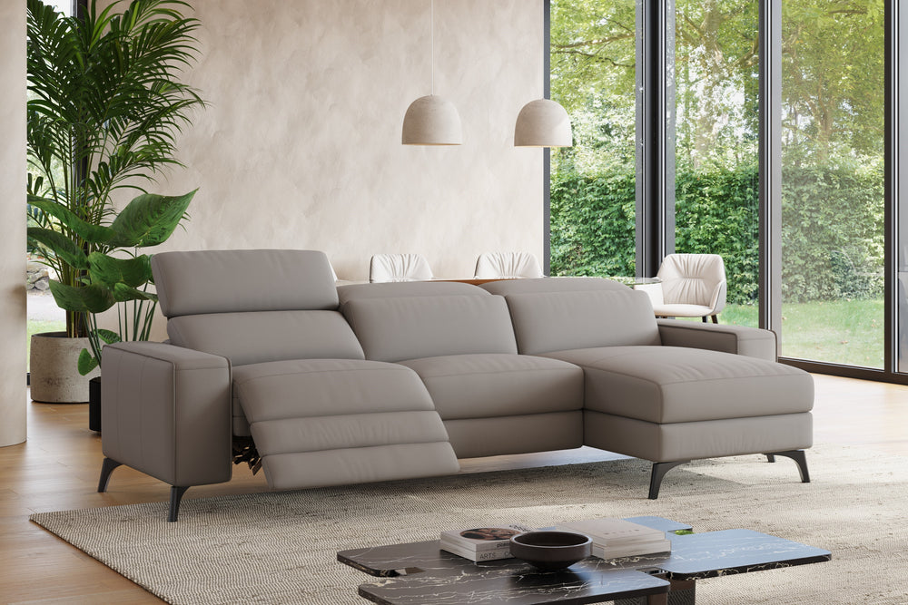 Valencia Esther Top Grain Leather Sofa, Three Seats with Right Chaise, Light Grey