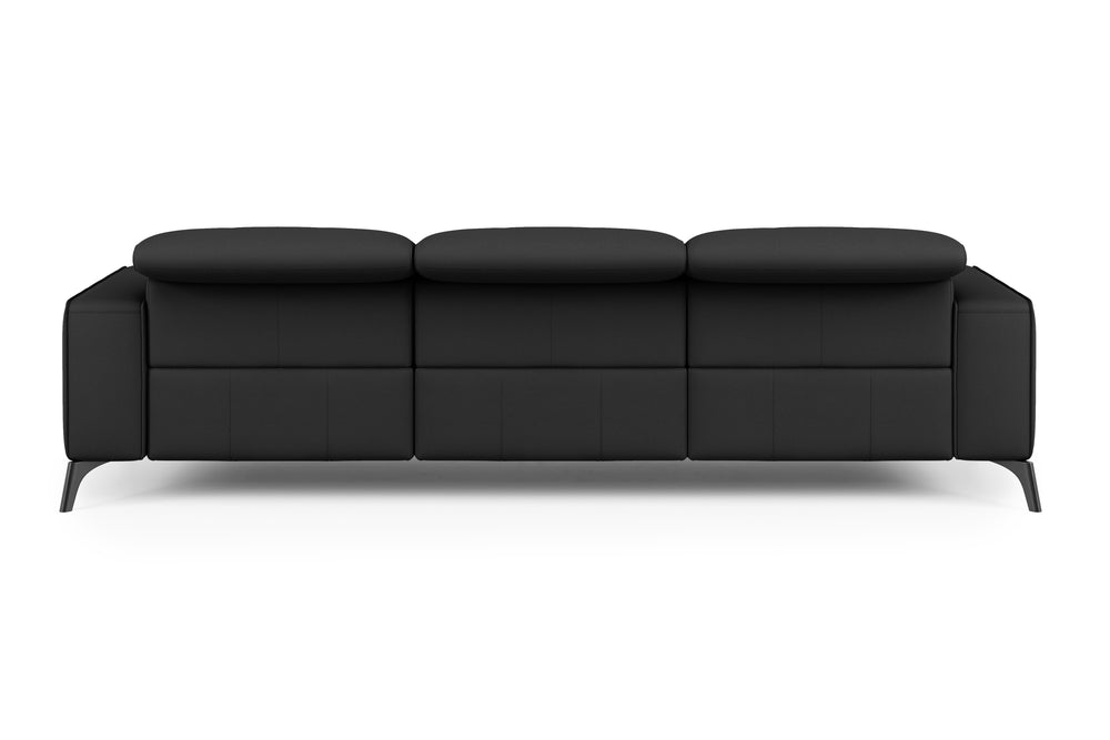 Valencia Esther Top Grain Leather Three Seats with Double Recliners Sofa, Black