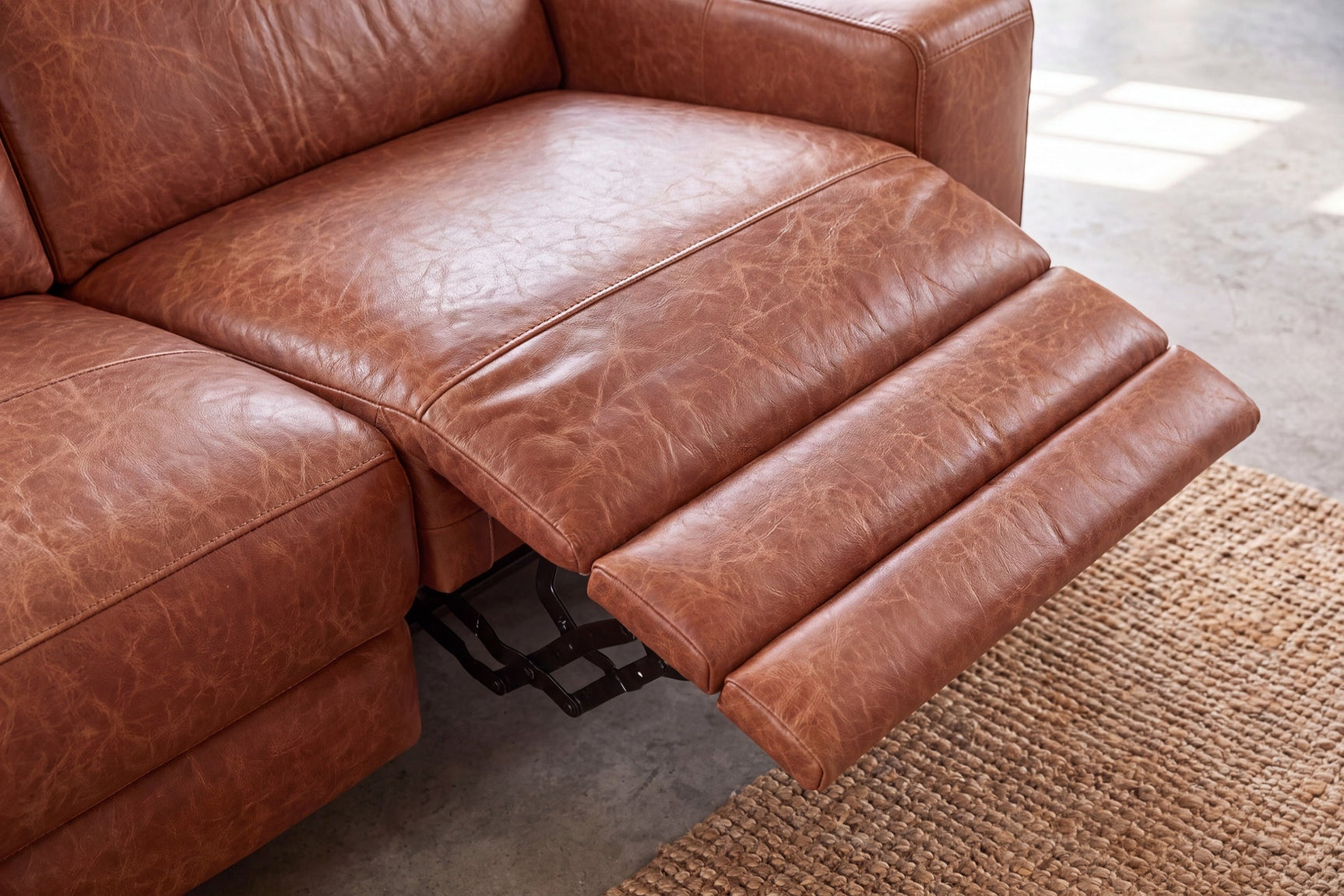 Esther Distressed Italian Aniline Leather Corner Recliner Sectional Sofa