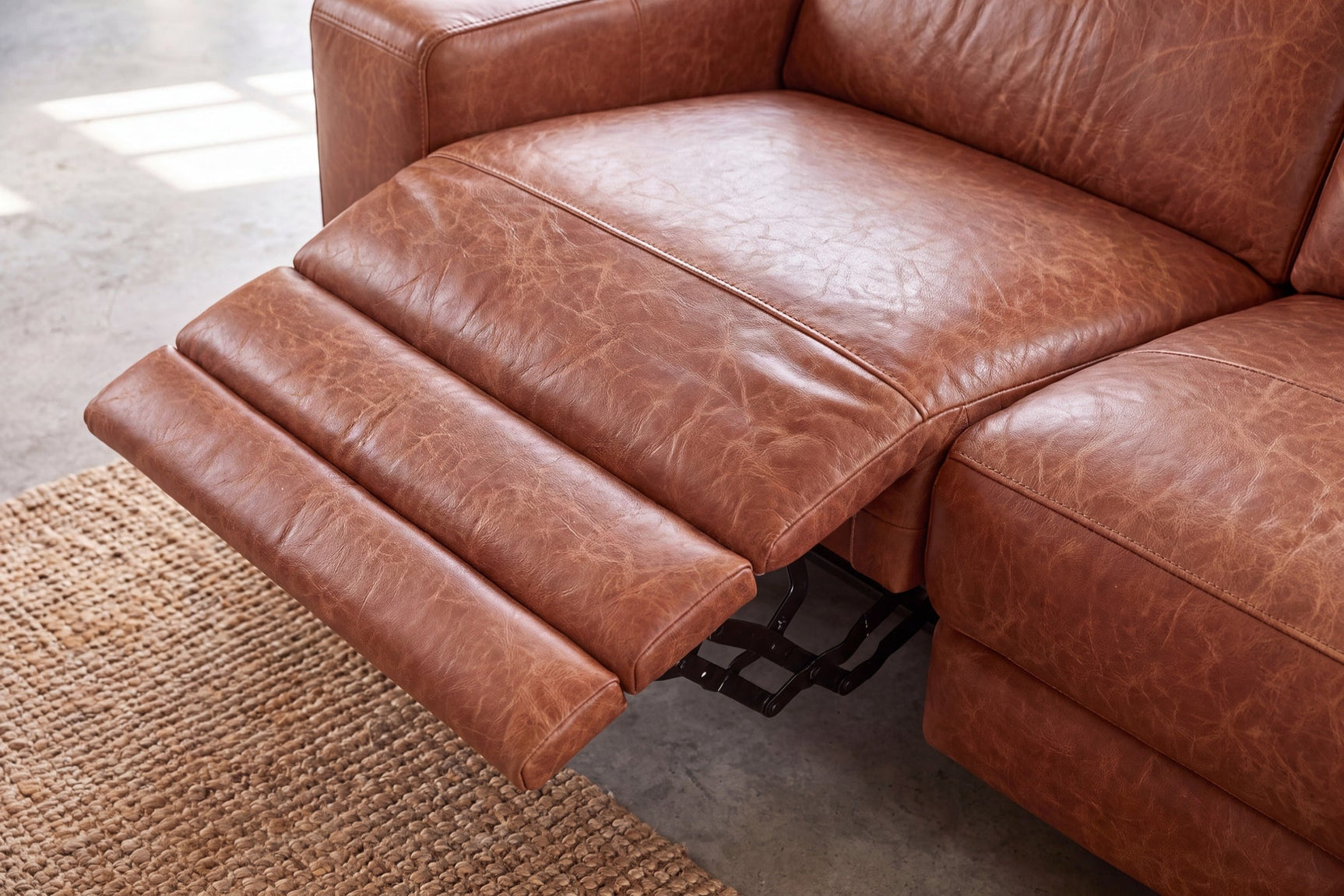 Esther Distressed Italian Aniline Leather Corner Recliner Sectional Sofa