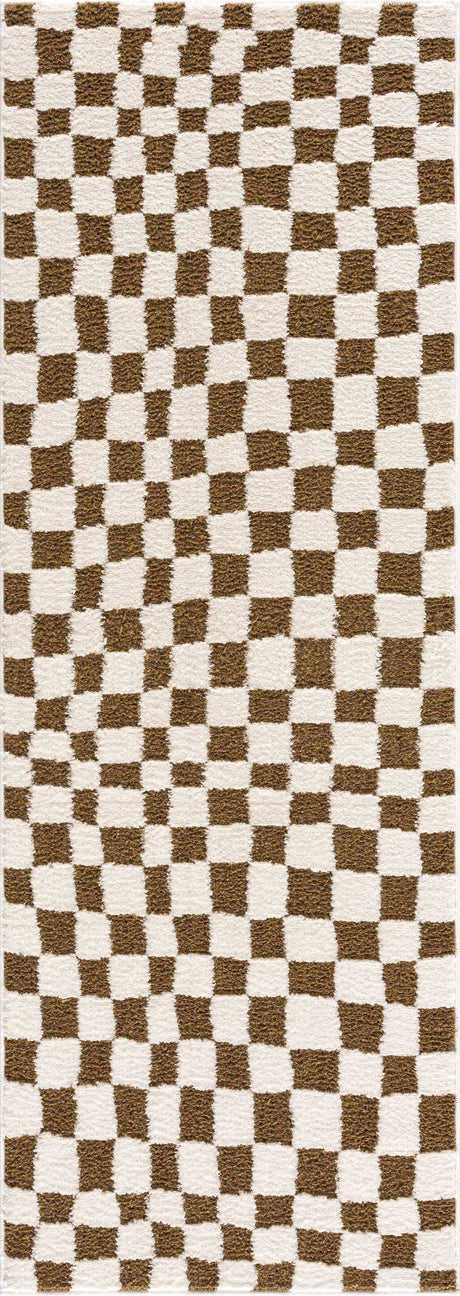 Lajos Brown Checkered Shag Rug - Clearance