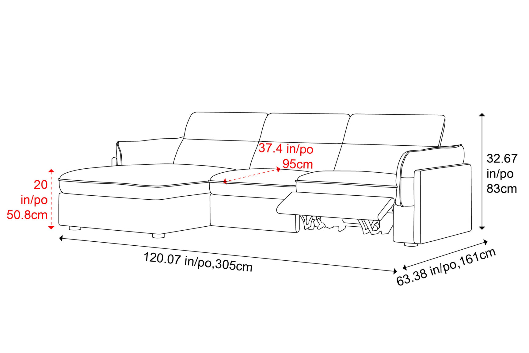 Fernanda Fabric Recliner Sectional Sofa