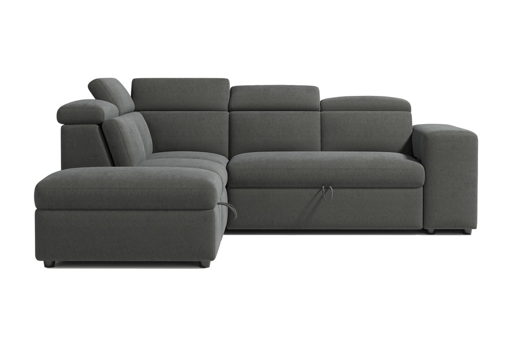 Valencia Finn Fabric Sectional Sofa Bed with Left Hand Storage, Dark Grey Color