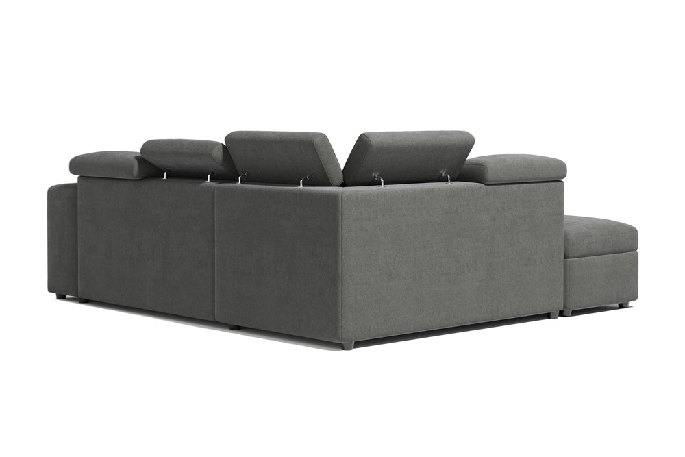 Valencia Finn Fabric Sectional Sofa Bed with Left Hand Storage, Dark Grey Color