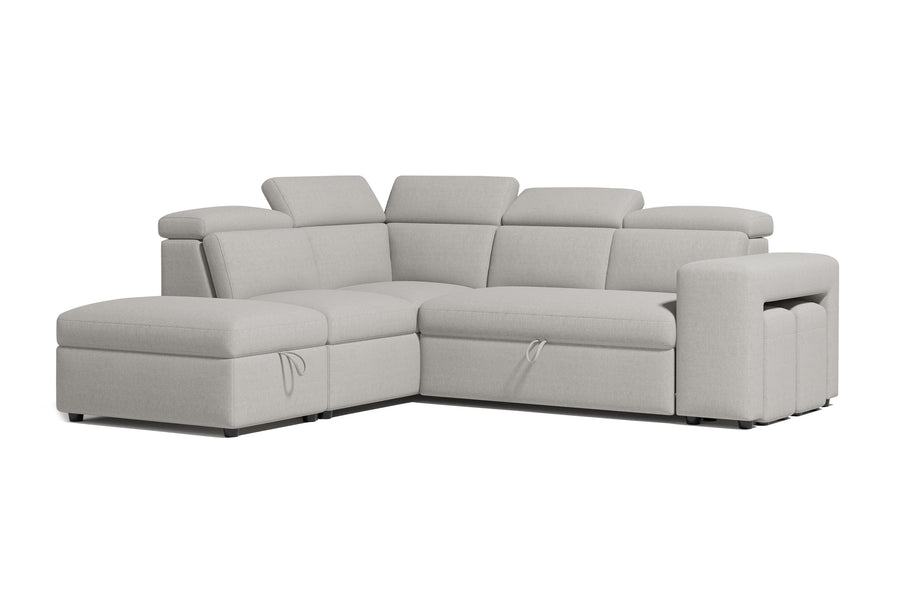 Valencia Finn Fabric Sectional Sofa Bed with Left Hand Storage, Light Grey Color