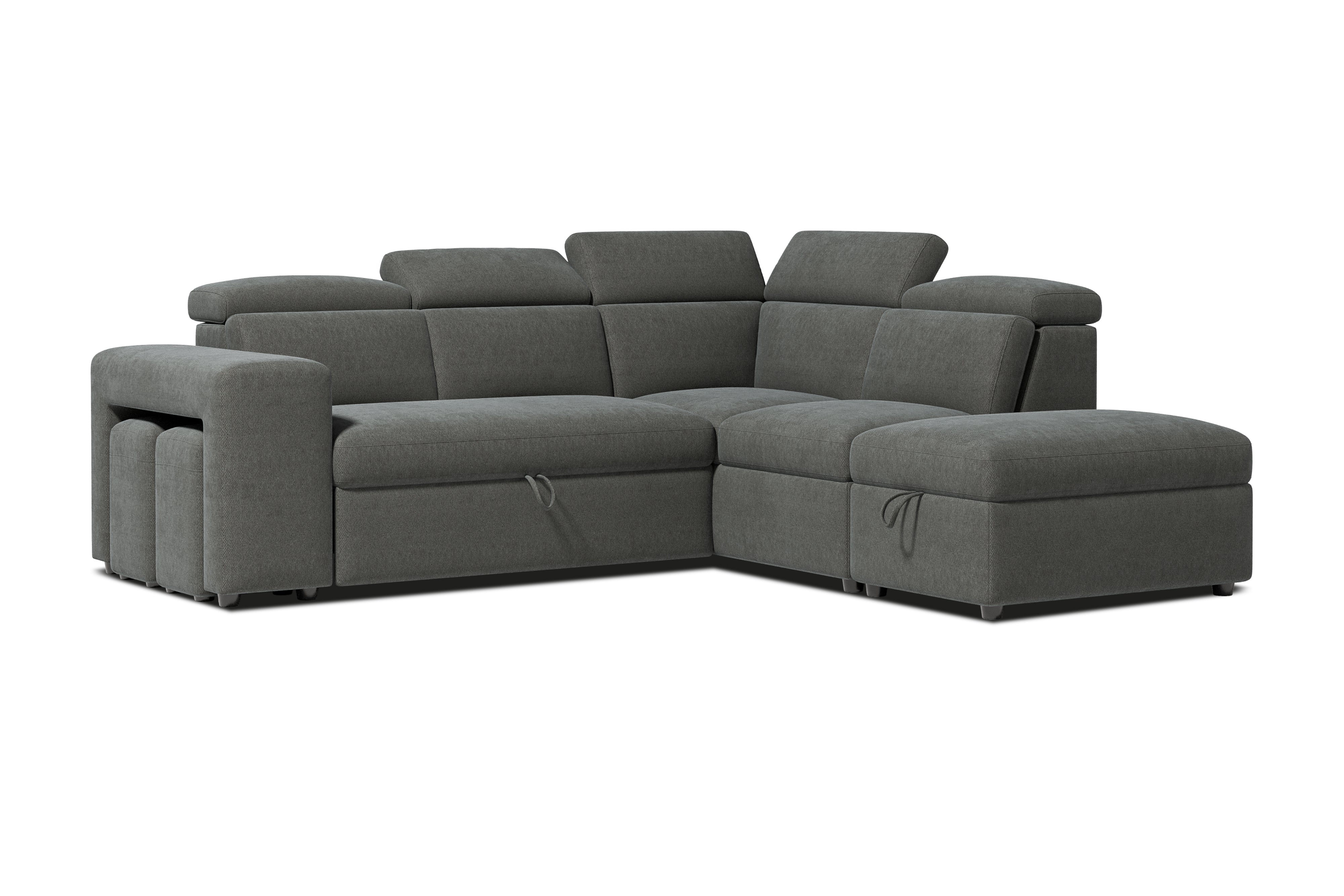 Valencia Finn Fabric Sectional Sofa Bed with Right Hand Storage, Dark Grey