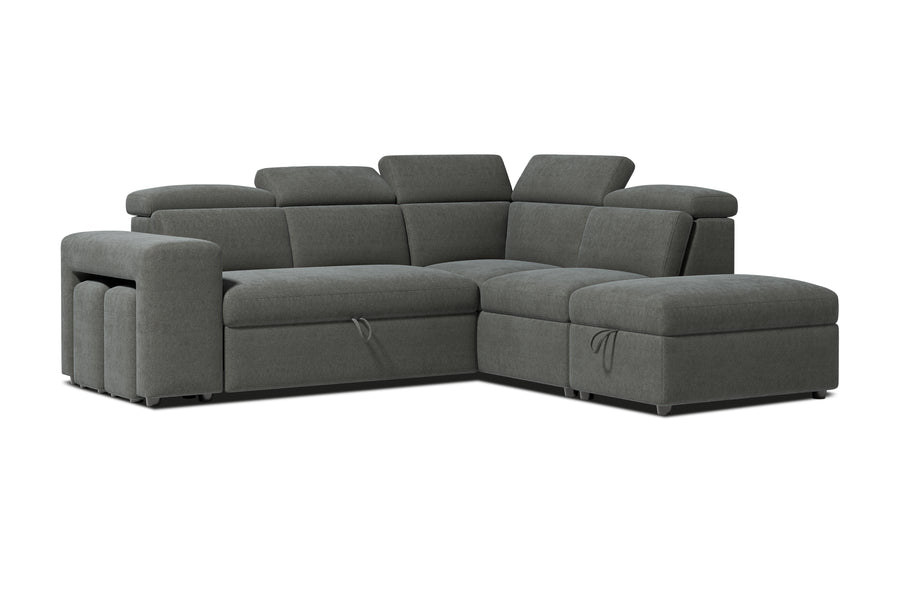 Valencia Finn Fabric Sectional Sofa Bed with Right Hand Storage, Dark Grey Color