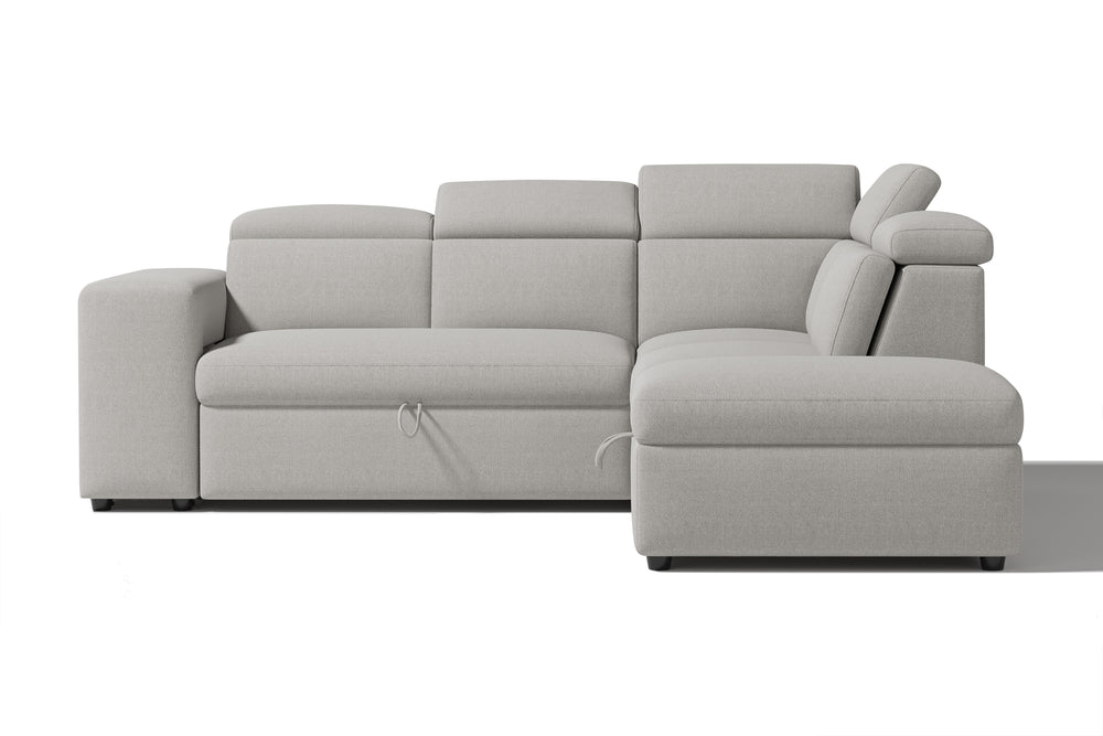 Valencia Finn Fabric Sectional Sofa Bed with Right Hand Storage, Light Grey Color