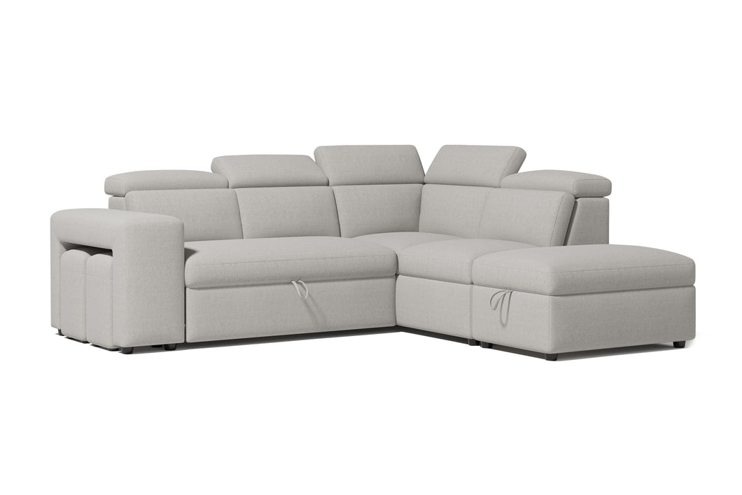 Valencia Finn Fabric Sectional Sofa Bed with Right Hand Storage, Light Grey Color