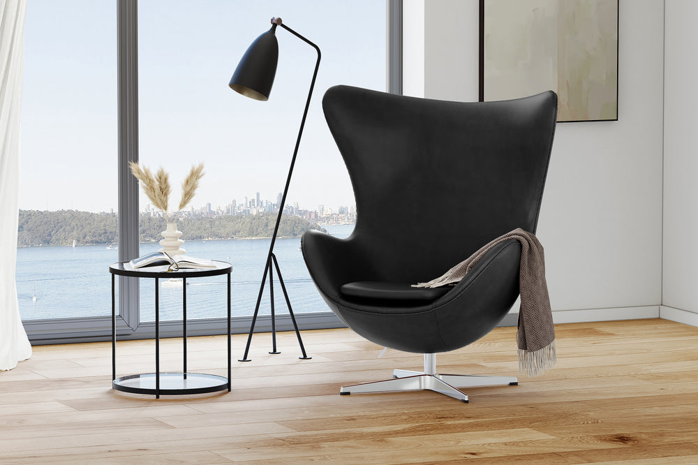 Valencia Finola Top Grain Leather Accent Chair, Black Color