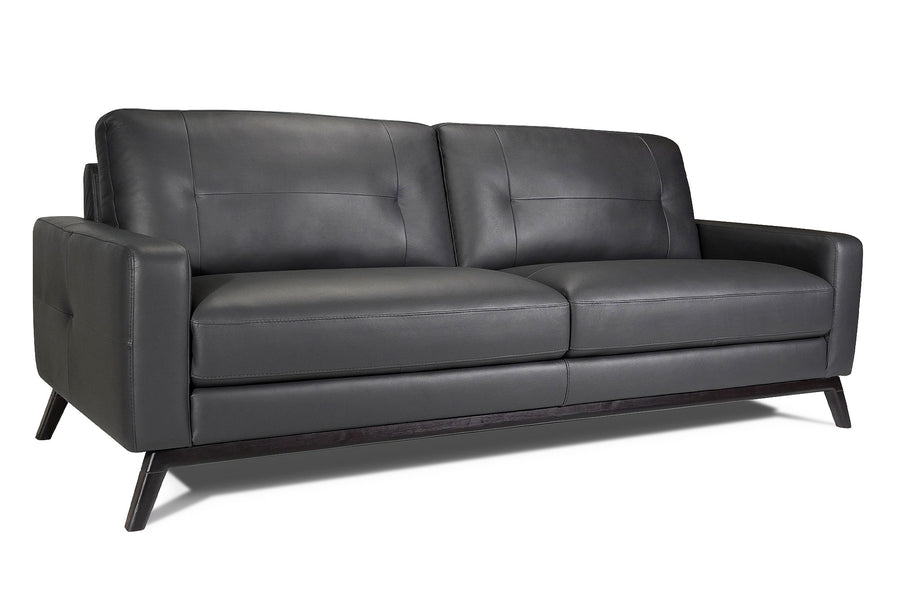 Valencia Francesca Mid Century Top Grain Leather Wide Seat Sofa, Charcoal Grey