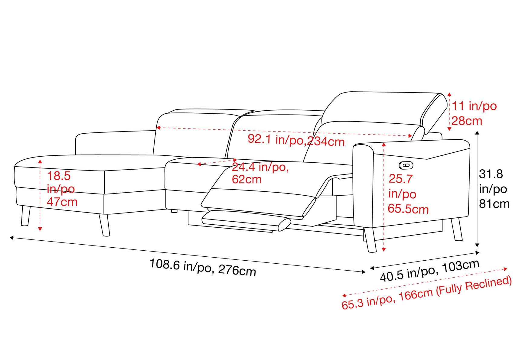 Freya Fabric Recliner Sectional Sofa