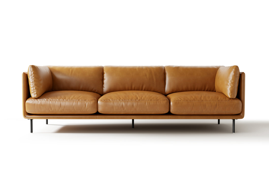 Chloe Leather Three Seats Sofa, Cognac