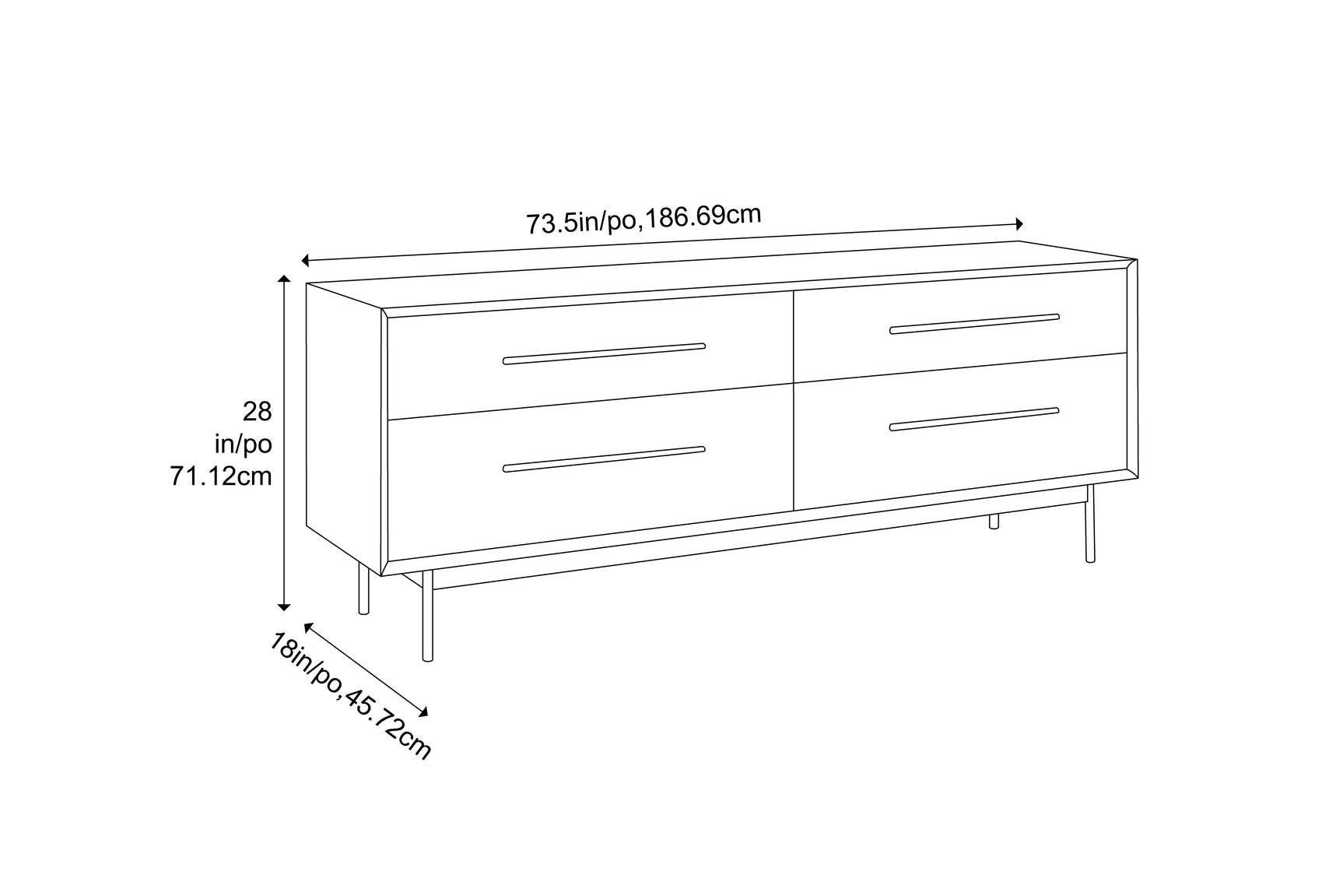 Park Avenue Solid Moso Bamboo 4 Drawer Double Dresser