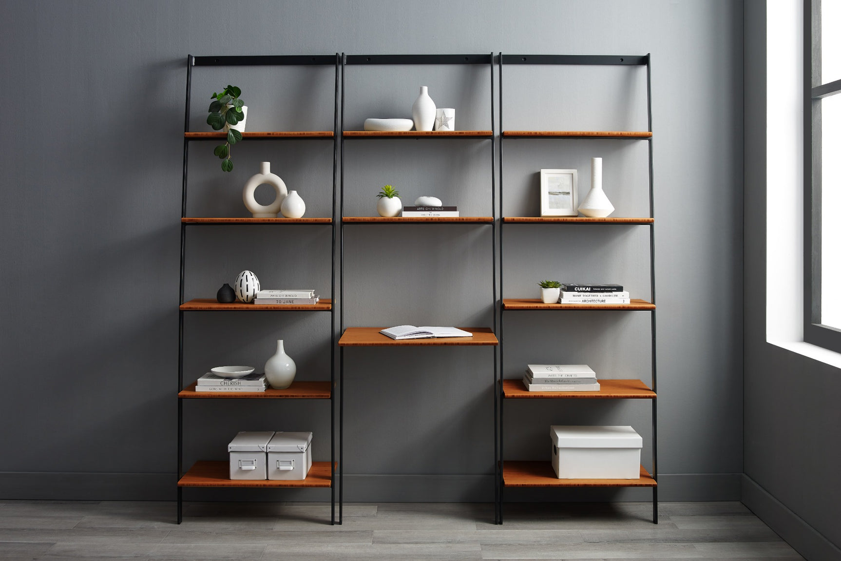 Studio Plus Solid Bamboo Leaning Shelf