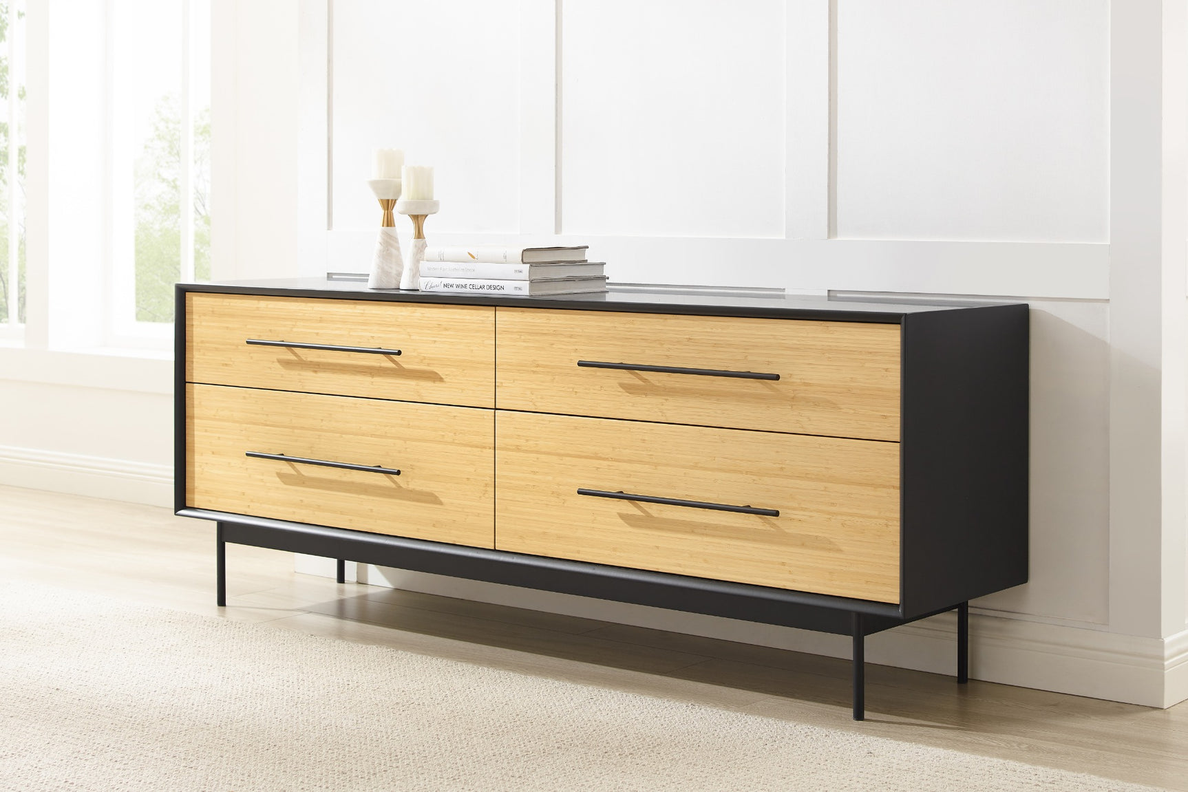 Santa Cruz Solid Moso Bamboo 4 Drawer Double Dresser