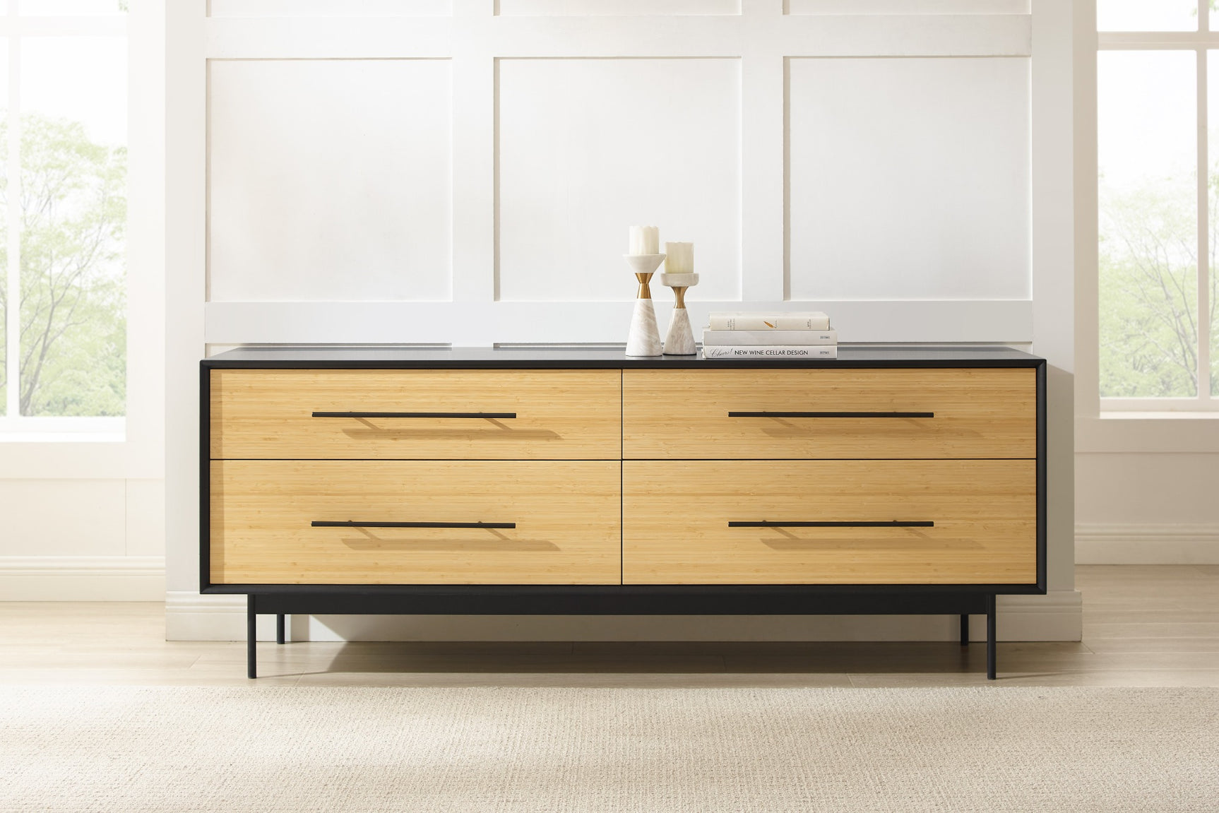 Santa Cruz Solid Moso Bamboo 4 Drawer Double Dresser