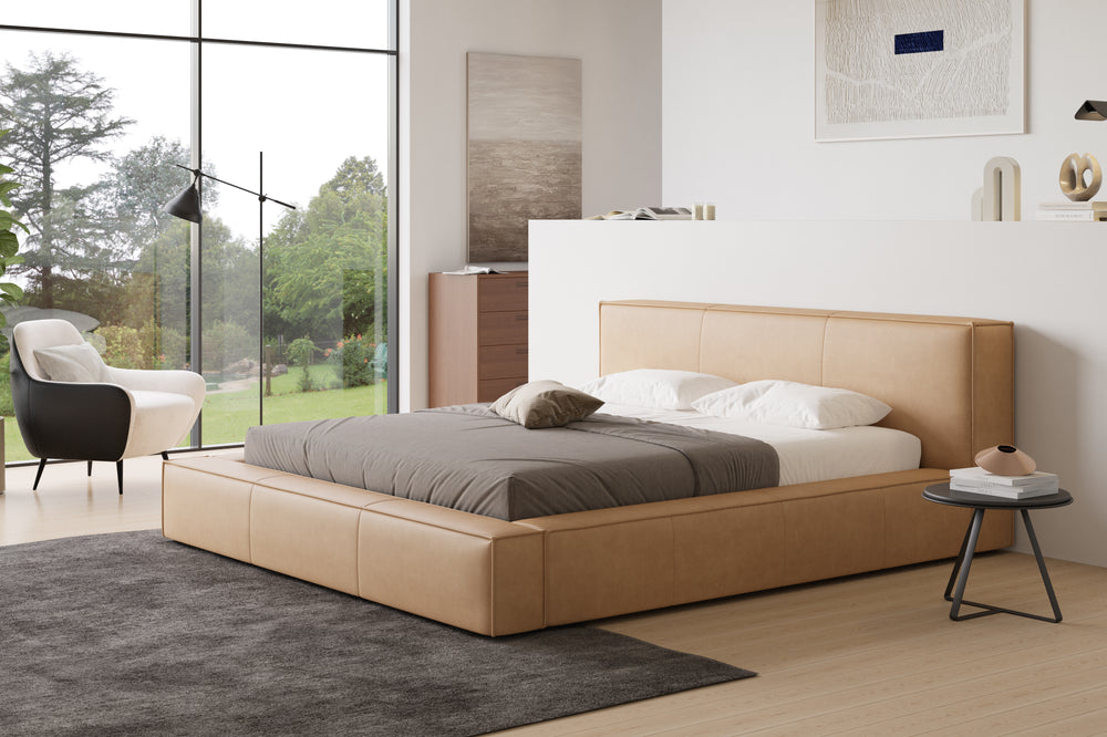 Valencia Gemma Leather King Size Bed Frame, Beige