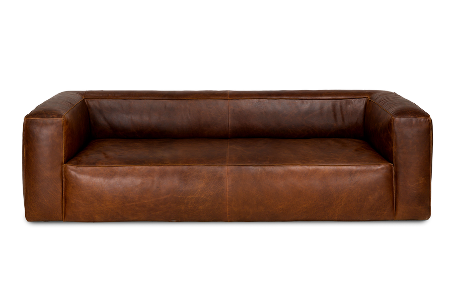 Graz Leather Grande Three Seat Sofa, Chocolate Color