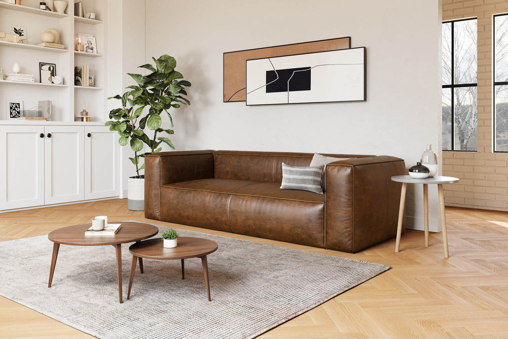 Graz Leather Grande Three Seat Sofa, Chocolate Color