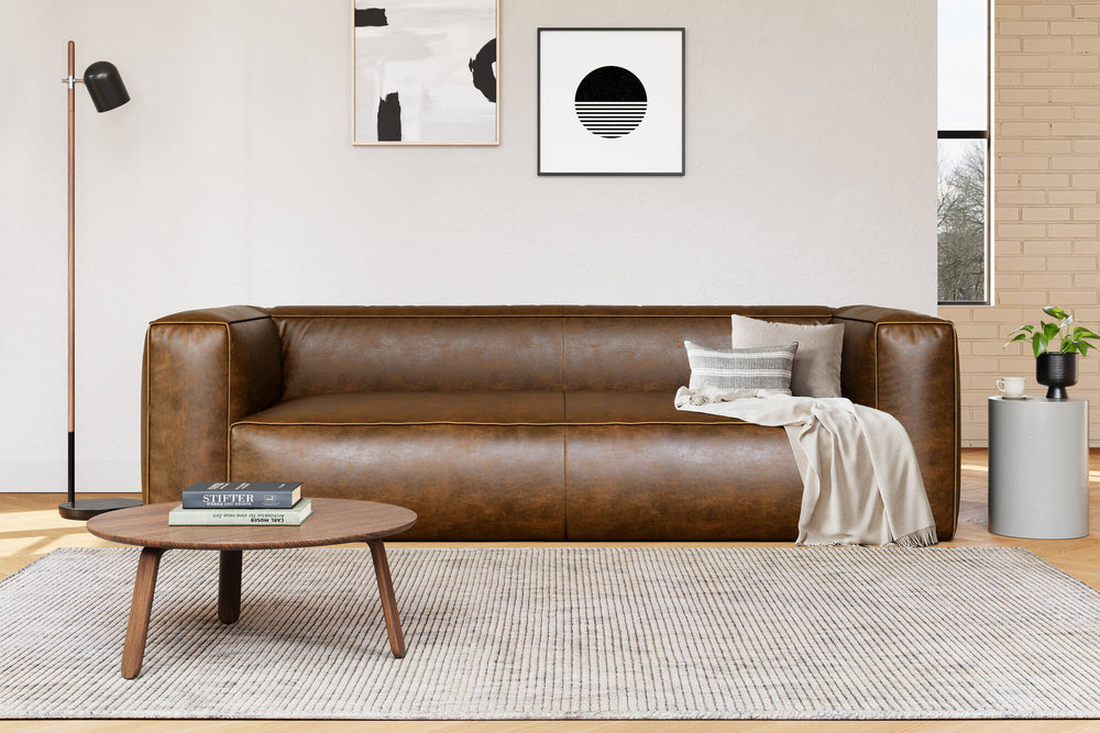 Graz Leather Grande Three Seat Sofa, Chocolate Color