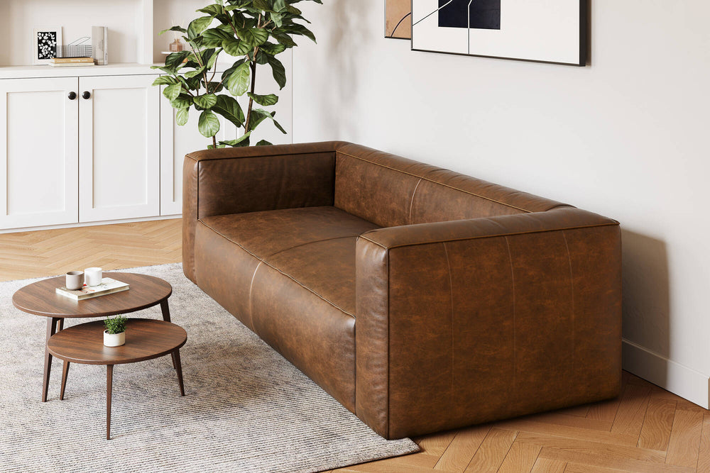 Graz Leather Grande Three Seat Sofa, Chocolate Color