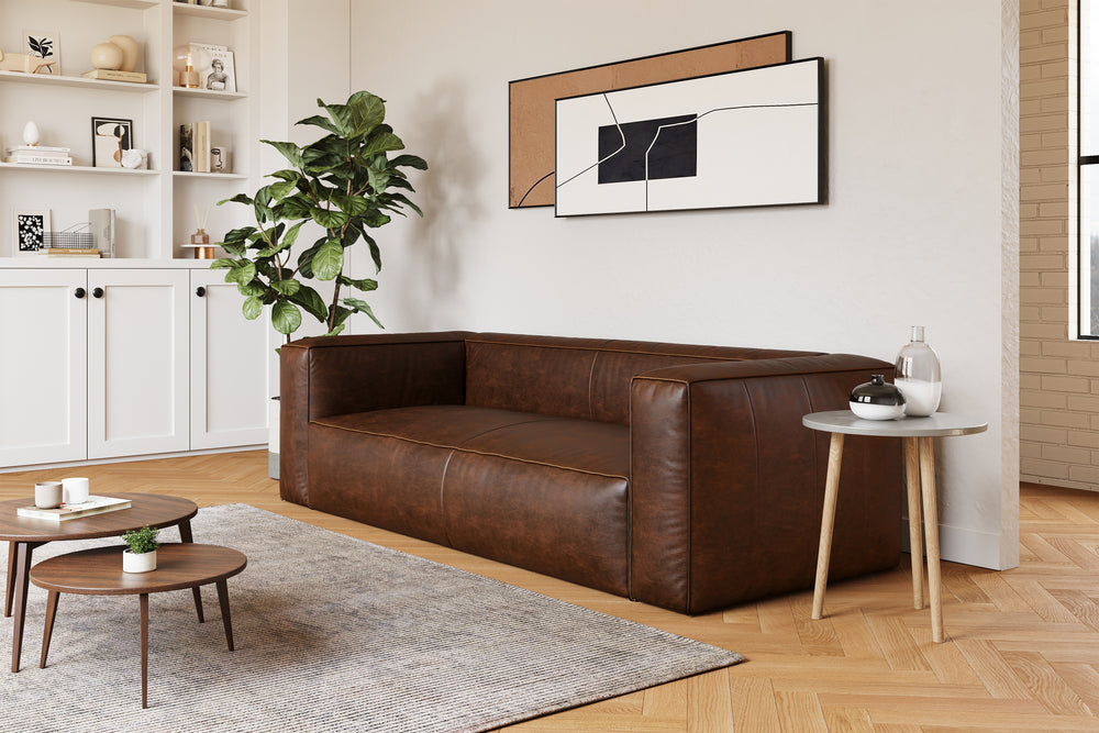 Graz Leather Grande Three Seat Sofa, Chocolate Color