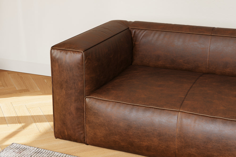 Graz Leather Grande Three Seat Sofa, Chocolate Color