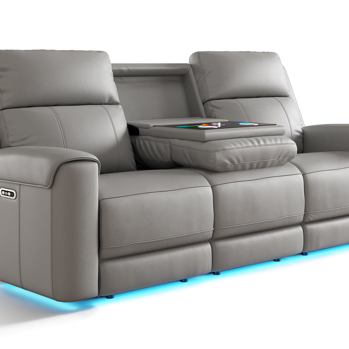 Audio Leather Dual Recliner Sofa with Heat & Massage & Ventilation
