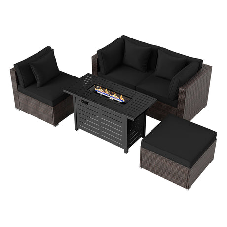 Heavy-duty Frame Rattan Sofa Set with 60000 BTU Firepit Table