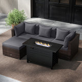 Heavy-duty Frame Rattan Sofa Set with 60000 BTU Firepit Table