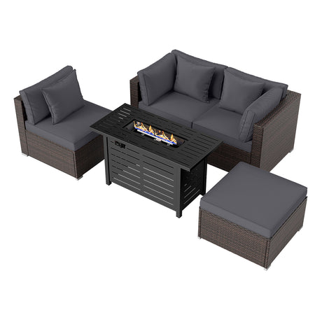 Heavy-duty Frame Rattan Sofa Set with 60000 BTU Firepit Table