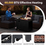Heavy-duty Frame Rattan Sofa Set with 60000 BTU Firepit Table