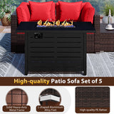 Heavy-duty Frame Rattan Sofa Set with 60000 BTU Firepit Table