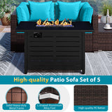 Heavy-duty Frame Rattan Sofa Set with 60000 BTU Firepit Table