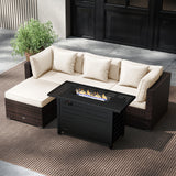 Heavy-duty Frame Rattan Sofa Set with 60000 BTU Firepit Table