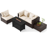Heavy-duty Frame Rattan Sofa Set with 60000 BTU Firepit Table