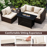 Heavy-duty Frame Rattan Sofa Set with 60000 BTU Firepit Table
