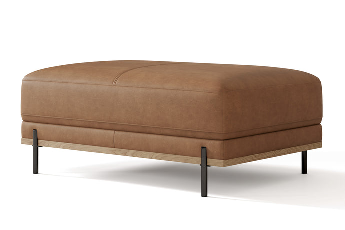 Valencia Imogen Top Grain Leather Ottoman, Tan