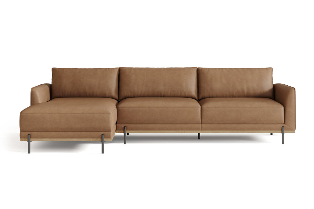 Valencia Imogen Top Grain Leather Sectional Sofa, Three Seats with Left Chaise, Tan