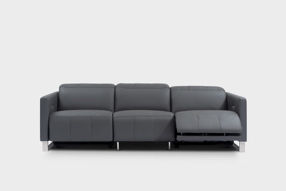 Valencia Isla Modern Top Grain Leather Reclining Sofa, Three Seats, Grey
