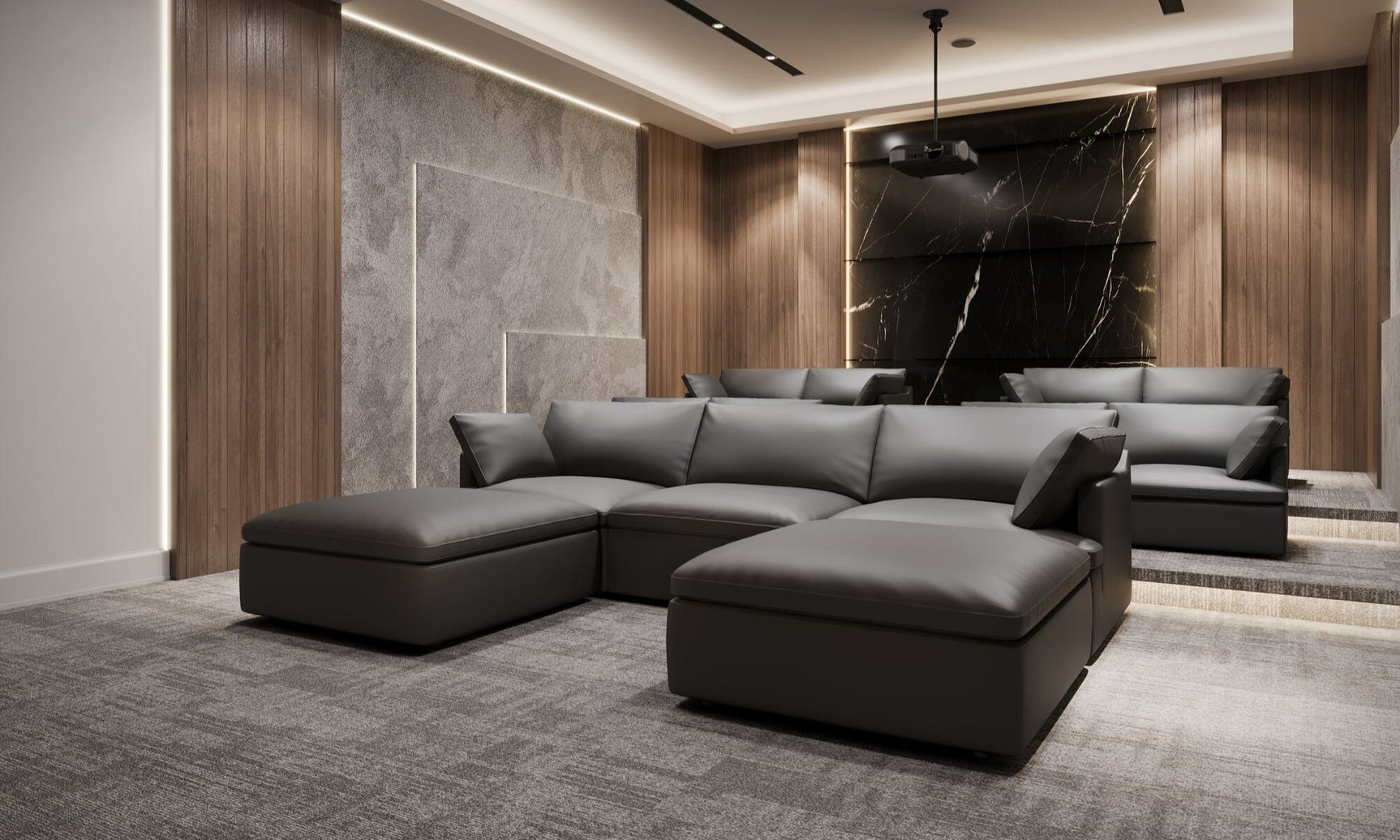 Isola Leather Theater Lounge Modular Sofa