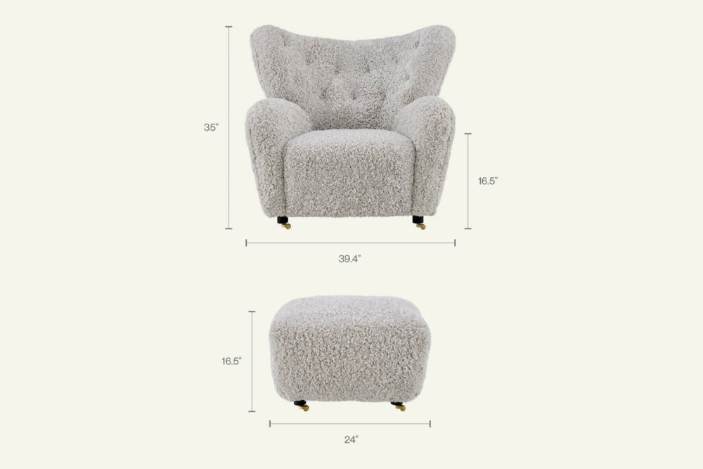 Valencia Misty Genuine Sheepskin Accent Chair, Grey Color