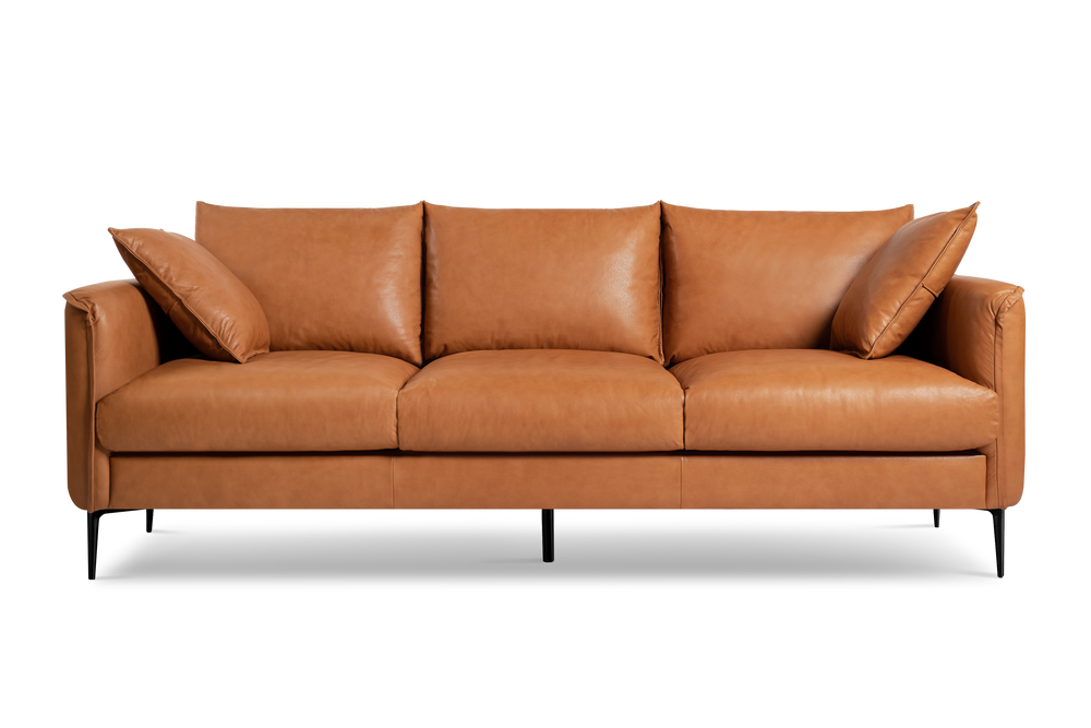 Valencia Jasper Leather Three Seats Sofa, Cognac Color