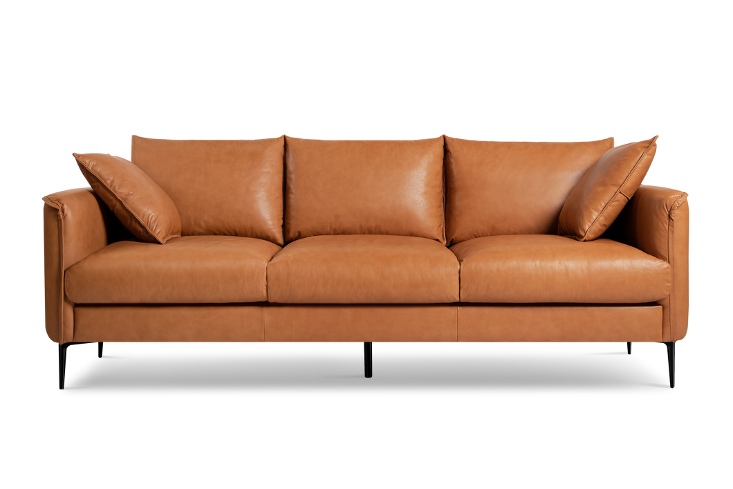 Valencia Jasper Leather Three Seats Sofa, Cognac Color