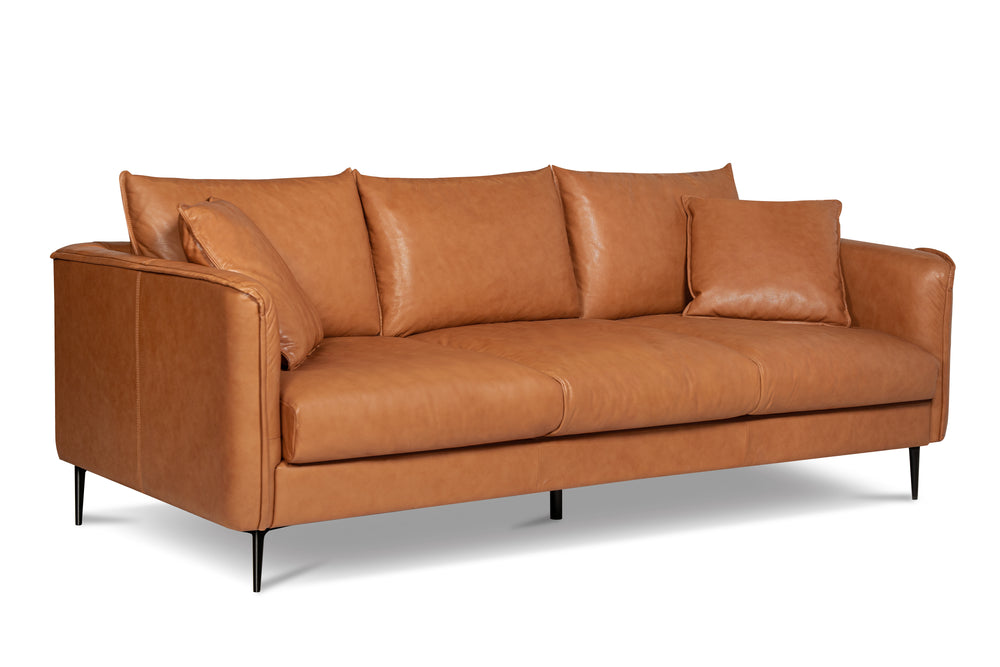 Valencia Jasper Leather Three Seats Sofa, Cognac Color