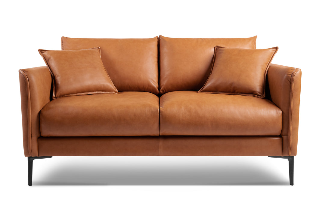 Valencia Jasper Leather Loveseat Sofa, Cognac Color