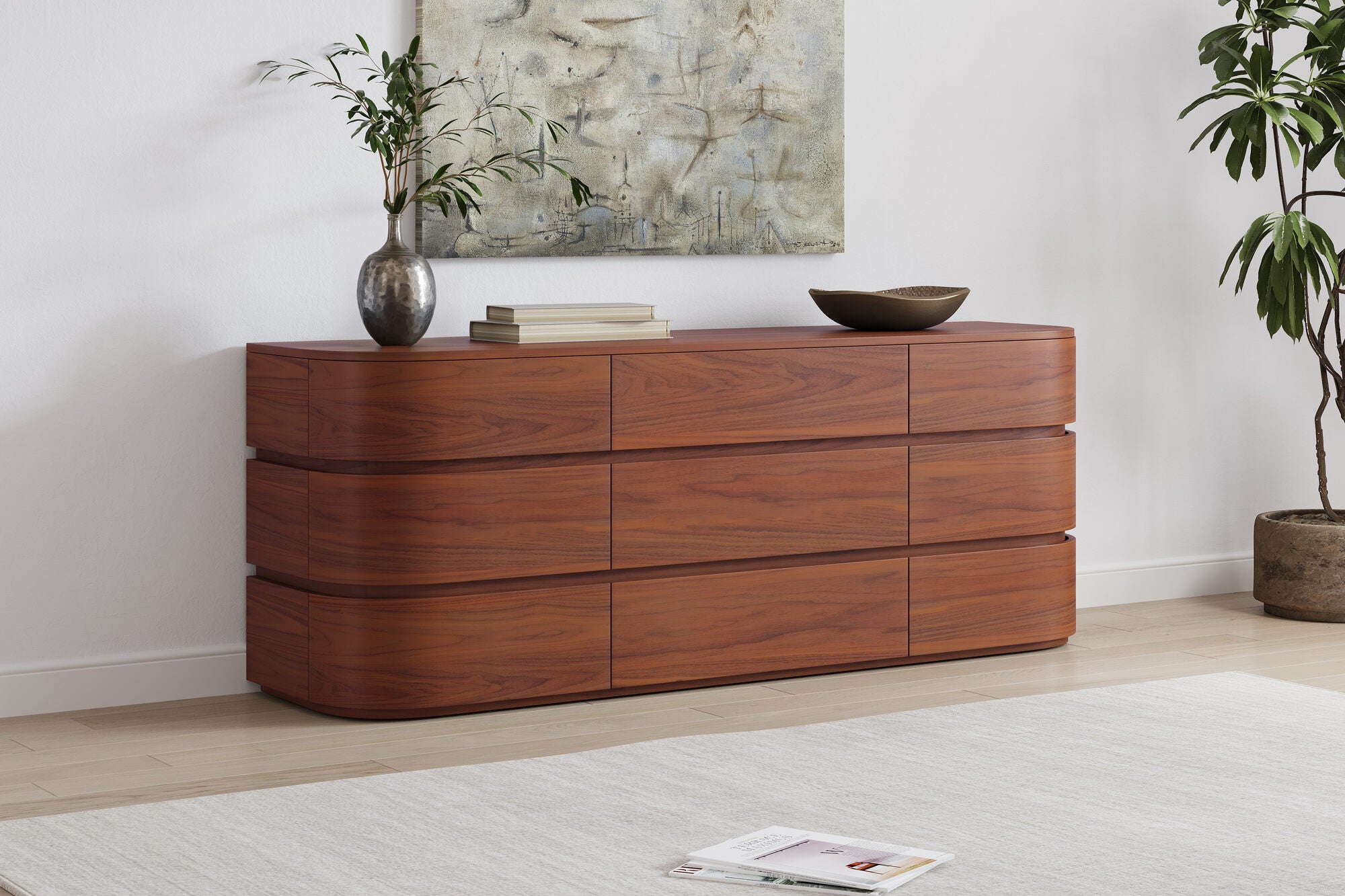 Valencia Kassidy Wood 9-Drawer Dresser, Natural Walnut Finish, Solid Wood Frame Valencia Kassidy Wood 9-Drawer Dresser, Natural Walnut Finish, Solid Wood Frame